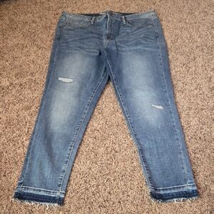 High Rise Skinny Frayed Hem Blue Jeans for Women